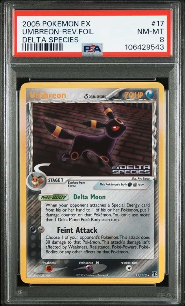 2005 Pokemon UMBREON #17/113 EX Delta Species Reverse Holo Foil English PSA 8