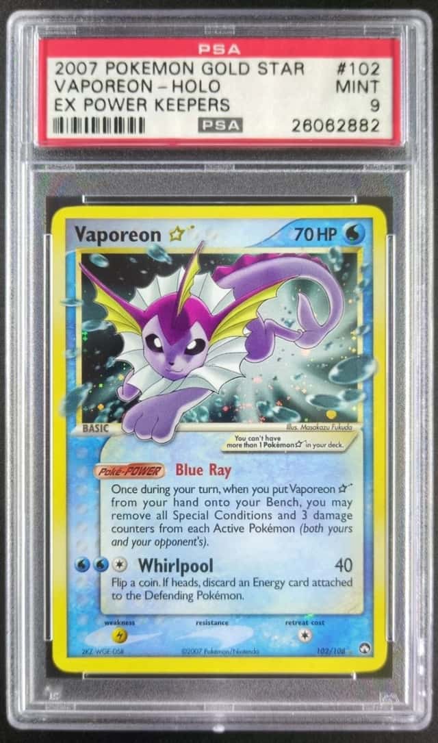 2007 Pokemon VAPOREON GOLD STAR #102/108 EX Power Keepers Holo English PSA 9