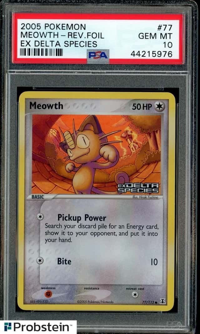 2005 Pokemon Ex Delta Species #77/113 Meowth Reverse Holo Foil PSA 10