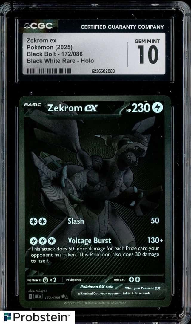 2025 Pokemon Black Bolt Black White Rare #172 Zekrom ex Holo CGC 10 GEM MINT