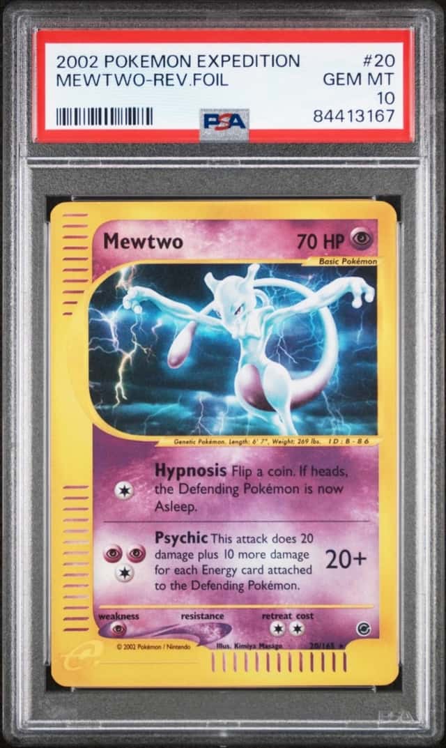 2002 POKEMON EXPEDITION MEWTWO-REV.FOIL #20 PSA 10
