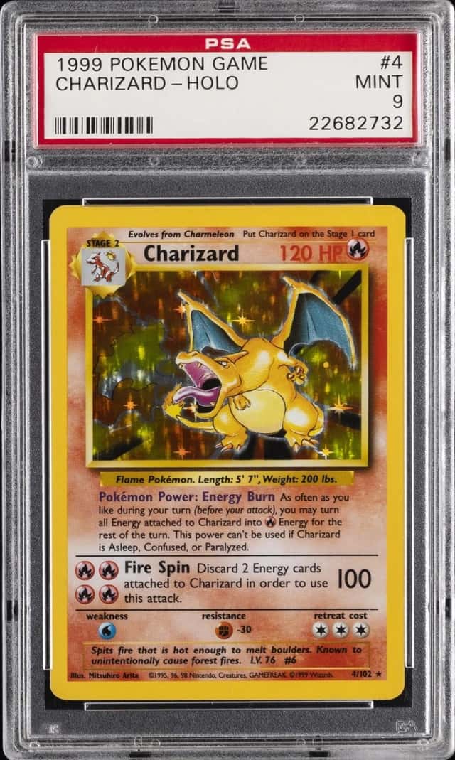 1999 POKEMON BASE SET UNLIMITED #4 CHARIZARD-HOLO PSA 9
