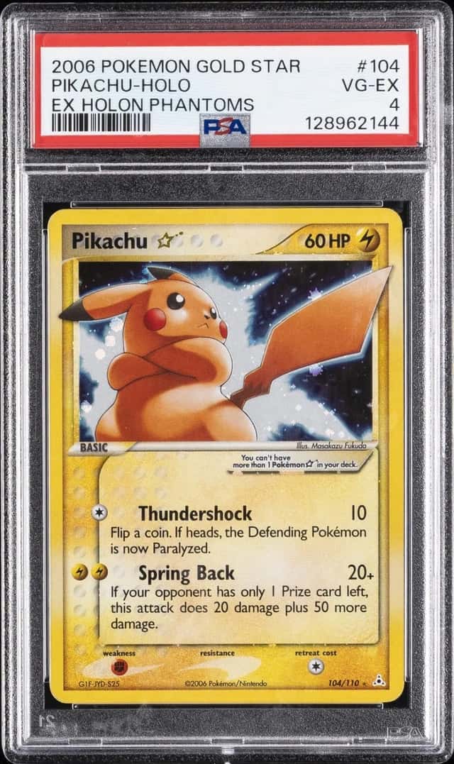 2006 POKEMON EX HOLON PHANTOMS GOLD STAR #104 PIKACHU-HOLO PSA 4