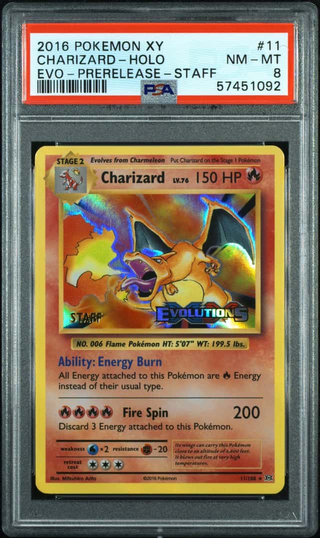 2016 POKEMON PSA 8 EVOLUTIONS #11 HOLO/CHARIZARD PRERELEASE STAFF