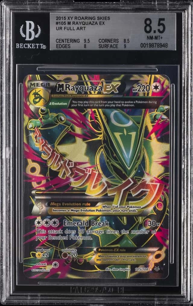2015 POKEMON XY ROARING SKIES UR FULL ART #105 RAYQUAZA EX BGS 8.5