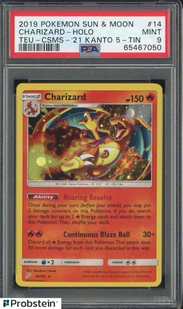2019 Pokemon Sun & Moon Cosmos '21 Kanto 5 Tin #14 Charizard - Holo PSA 9