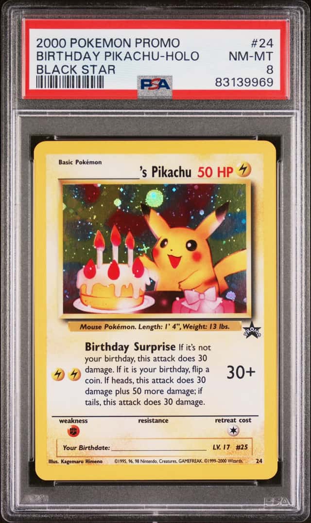 2000 POKEMON WOTC PROMO BLACK STAR #24 BIRTHDAY PIKACHU-HOLO PSA 8