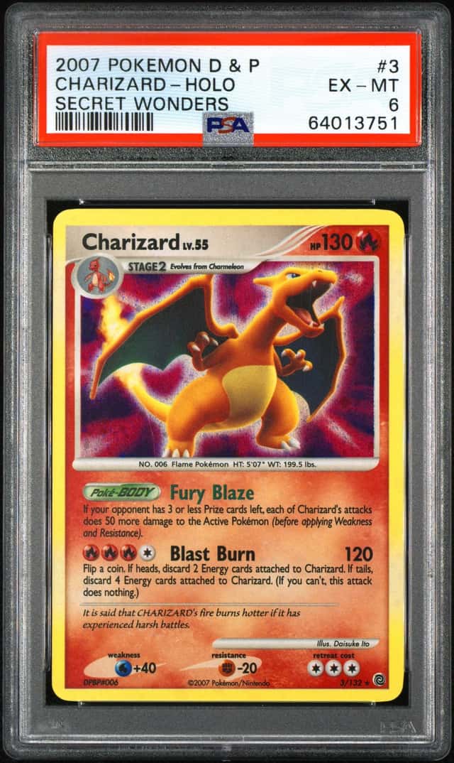 2007 Pokemon Diamond & Pearl Secret Wonders Charizard Holo #3/132 PSA 6