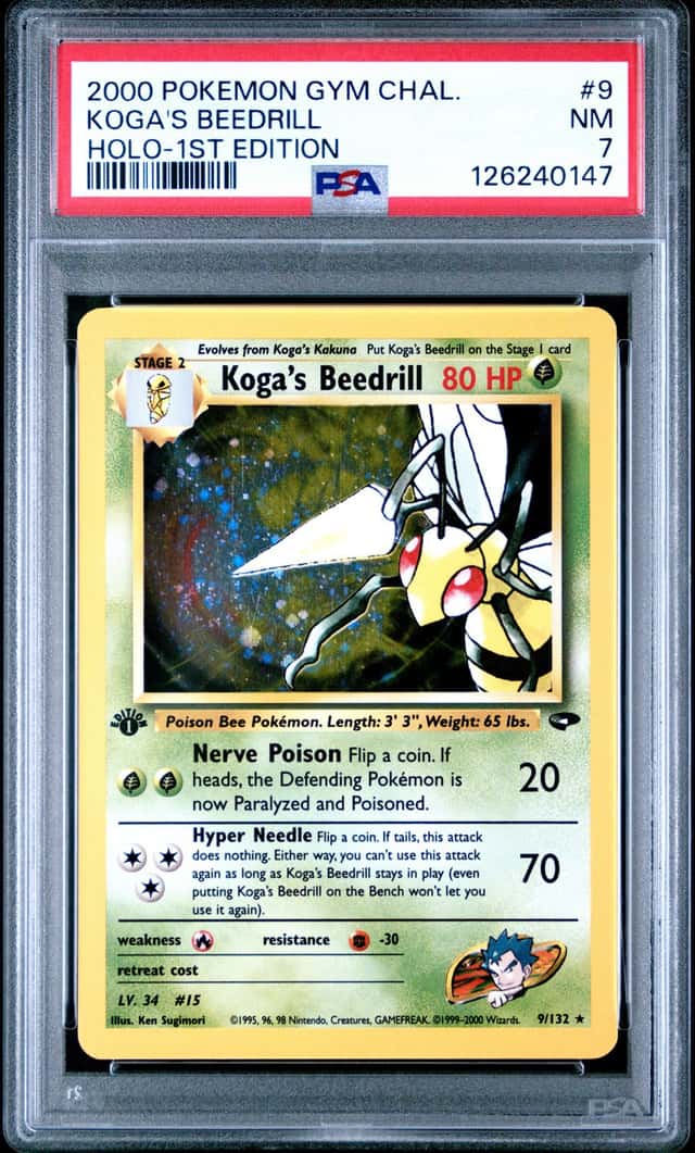 2000 Pokemon Gym Challenge 1st Edition Holo Koga's Beedrill #9 PSA 7 NM Clean