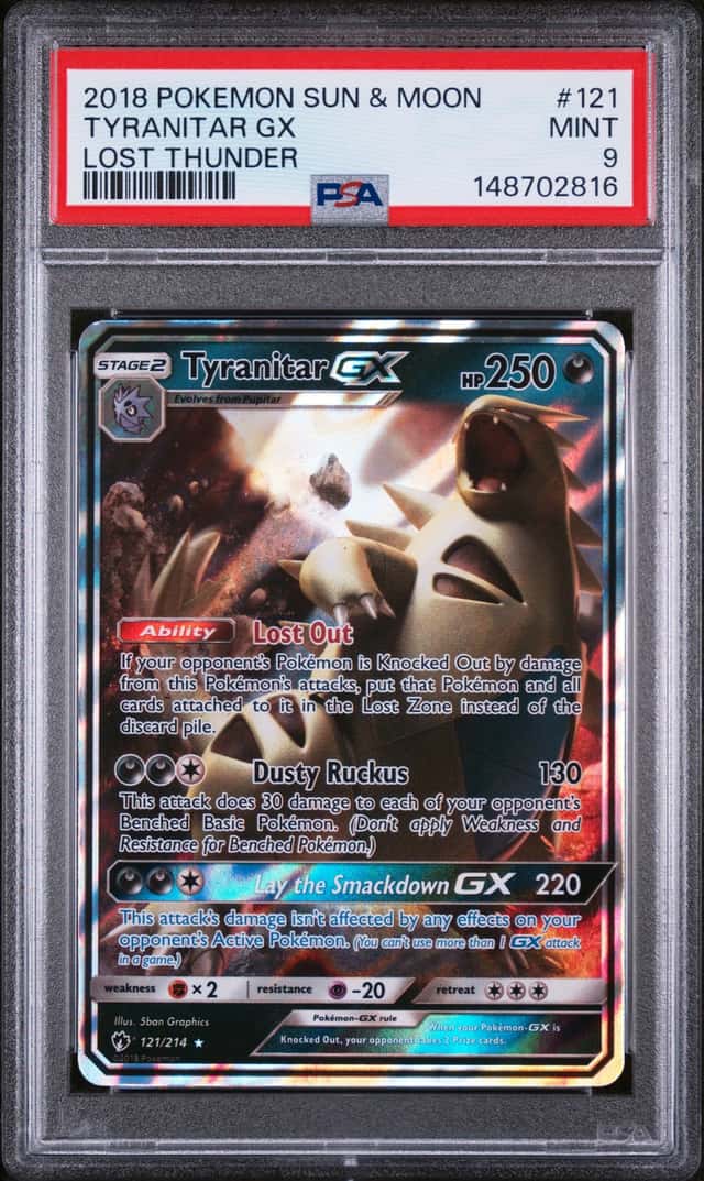 2018 Pokemon Sun & Moon Tyranitar GX PSA 9 Mint Lost Thunder 121/214 Rare Card