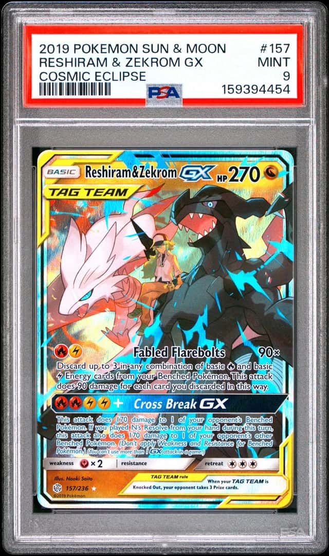2019 POKEMON SUN & MOON COSMIC ECLIPSE #157 RESHIRAM & ZEKROM GX PSA 9