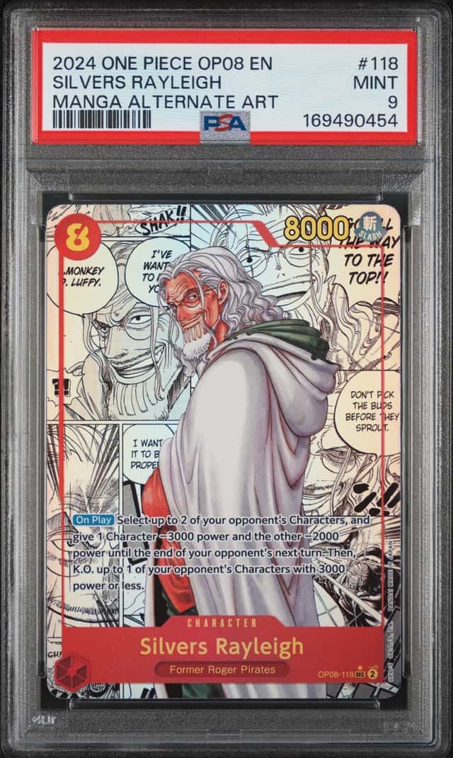 2024 ONE PIECE OP08-TWO LEGENDS MANGA ALTERNATE ART #118 SILVERS RAYLEIGH PSA 9