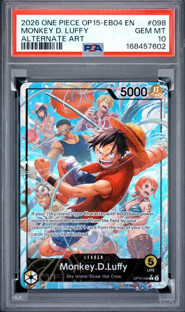 2026 ONE PIECE OP15-EB04-ADVENTURE ON KAMI'S ISLAND #098 MONKEY D. LUFFY PSA 10