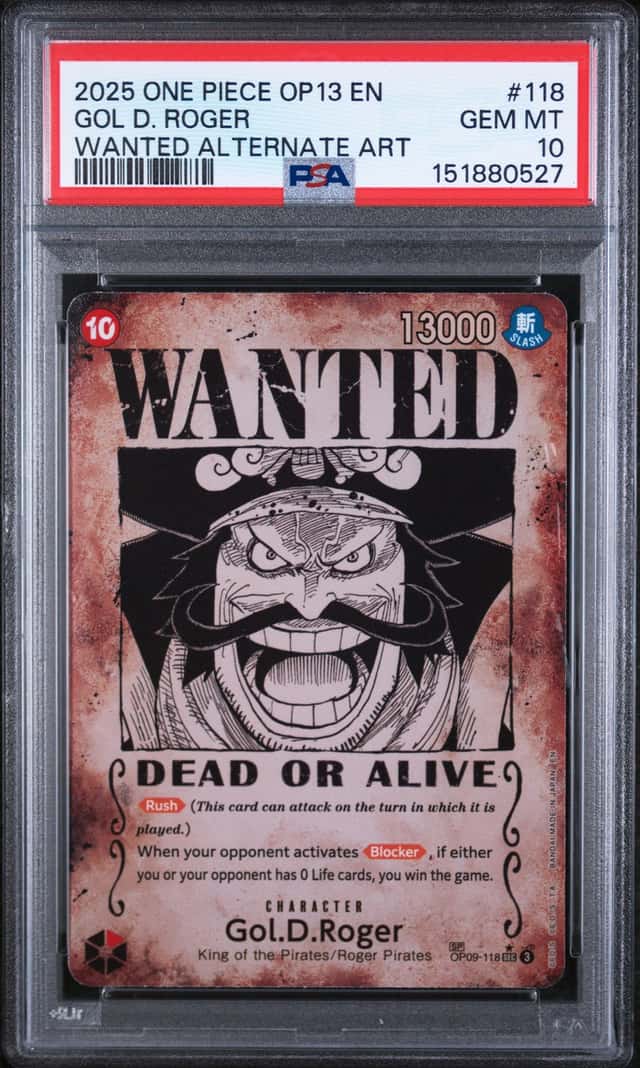 2025 One Piece OP13 EN Wanted Alternate Art #118 Gol D. Roger PSA 10 GEM MINT