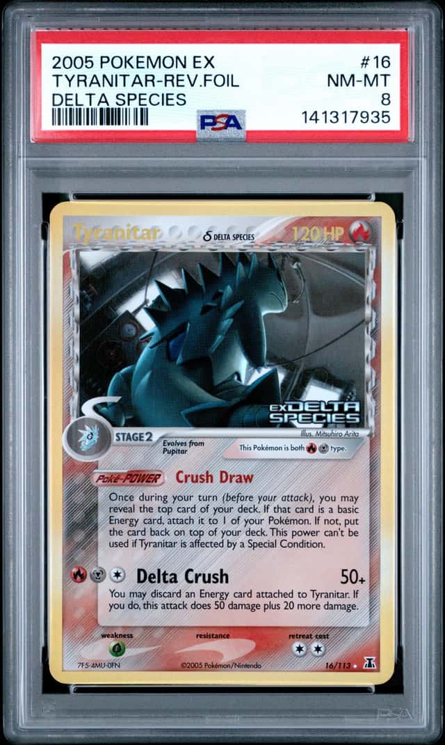 2005 Pokemon EX Delta Species Reverse Holo Tyranitar #16 PSA 8 NM-MT