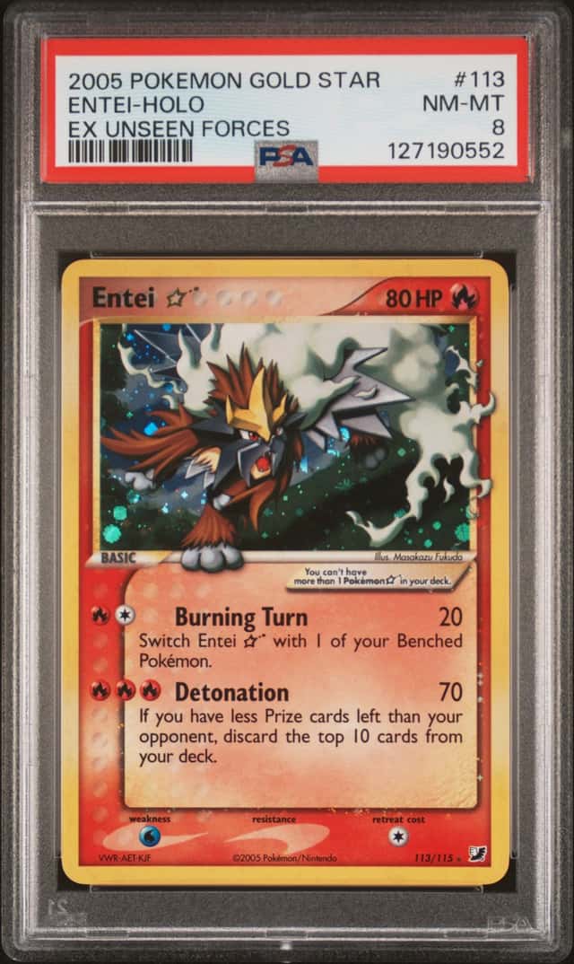 2005 Pokemon EX Unseen Forces Holo Entei GOLD STAR #113 PSA 8 NM-MT