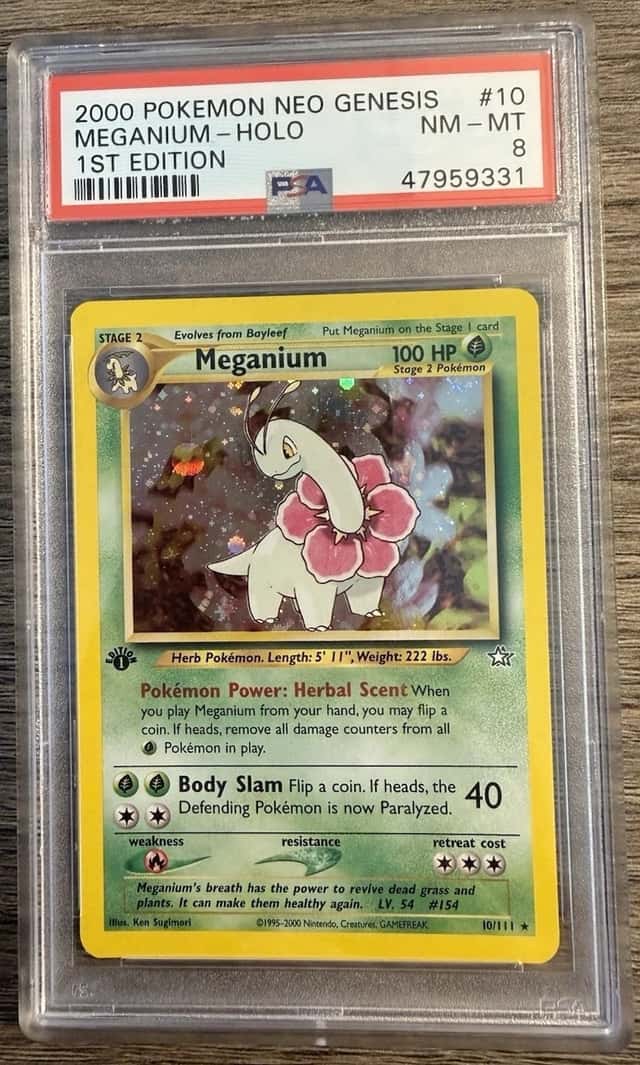 Pokemon TCG Meganium 10/111 1st Edition Neo Genesis Holo PSA 8 - Clean!