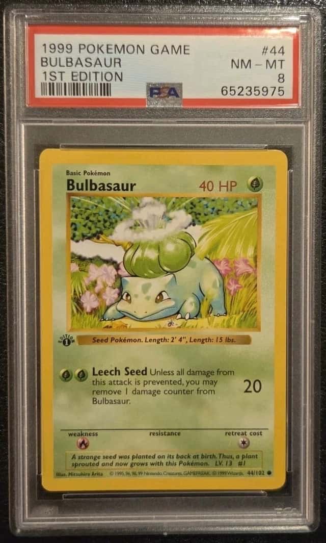 Bulbasaur 1st Edition Base Set Shadowless 44/102 1999 Pokemon PSA 8