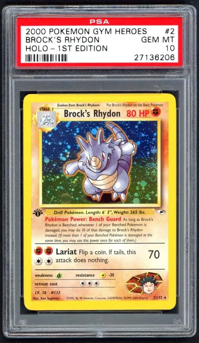 Pokemon Card PSA 10 1st Edition Brock's Rhydon 2/132 Gym Heroes Holo GEM MINT