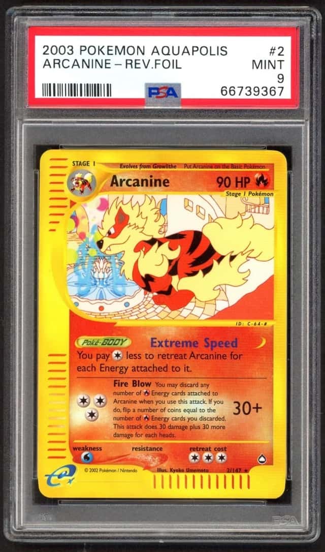 Pokemon Card PSA 9 Arcanine 2/147 Aquapolis Reverse Holo