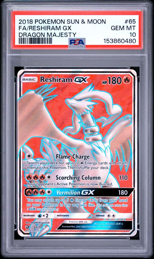 2018 Pokemon Sun & Moon: Dragon Majesty Reshiram GX #65/70 PSA 10 New Cert