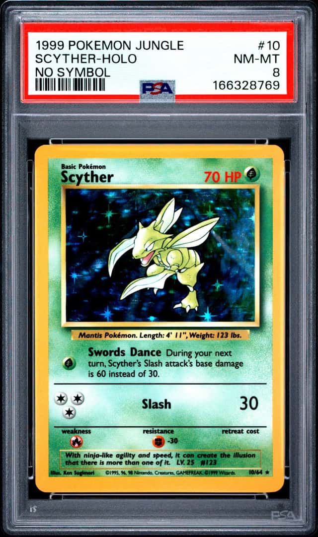 1999 POKEMON JUNGLE NO SYMBOL #10 SCYTHER-HOLO PSA 8