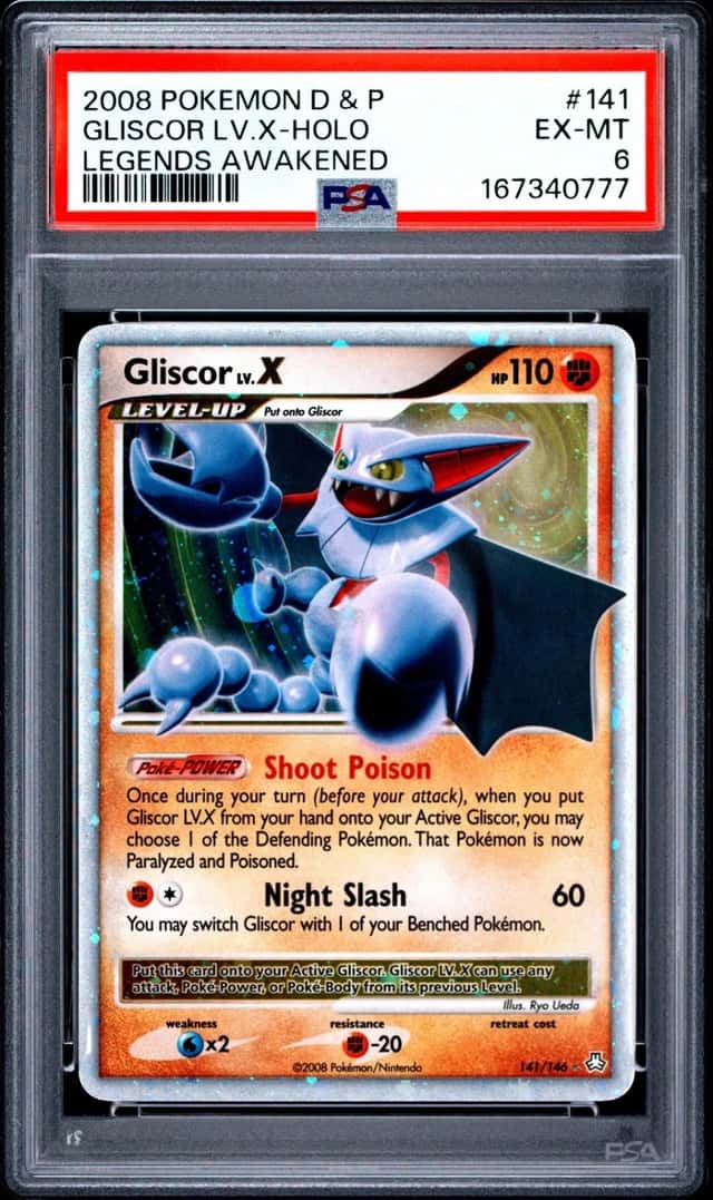 2008 POKEMON DIAMOND & PEARL LEGENDS AWAKENED #141 GLISCOR LV.X-HOLO PSA 6