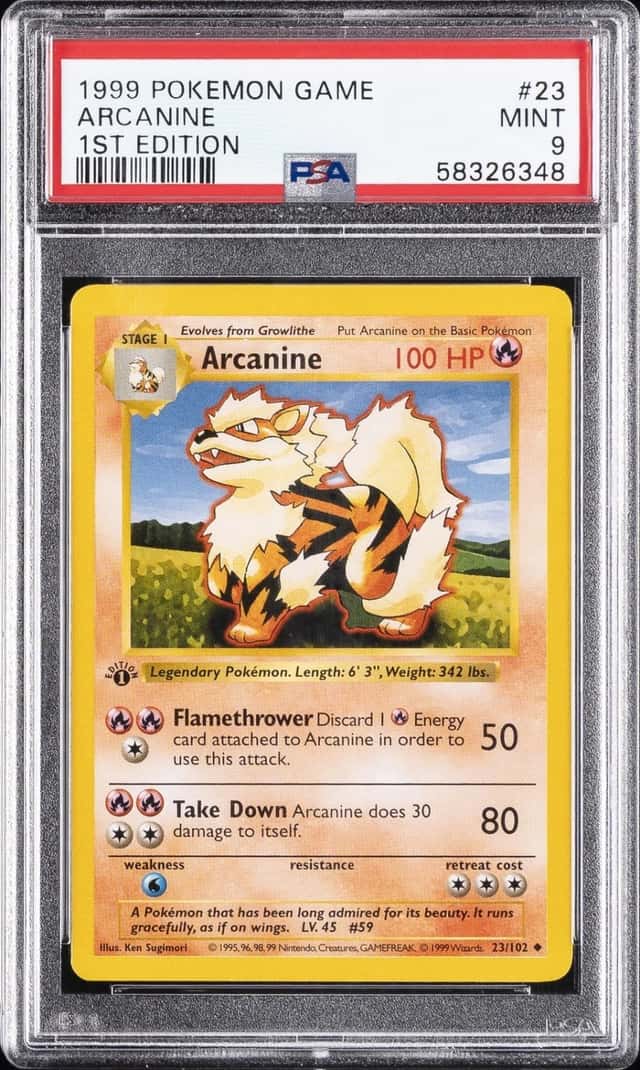 1999 POKEMON BASE SET 1ST EDITION #23 ARCANINE PSA 9
