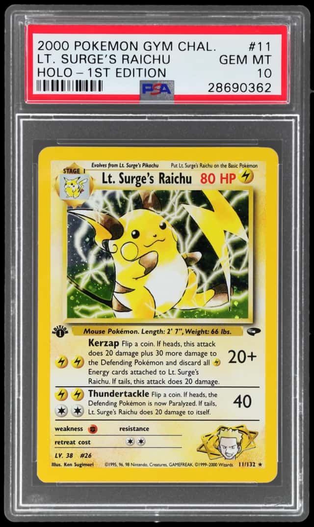2000 Pokemon Gym Challenge 1st Edition Holo Lt. Surge's Raichu #11