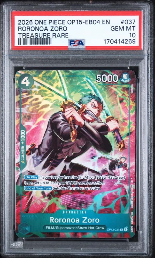 2026 ONE PIECE ADVENTURE ON KAMI'S ISLAND TREASURE RARE #037 RORONOA ZORO PSA 10