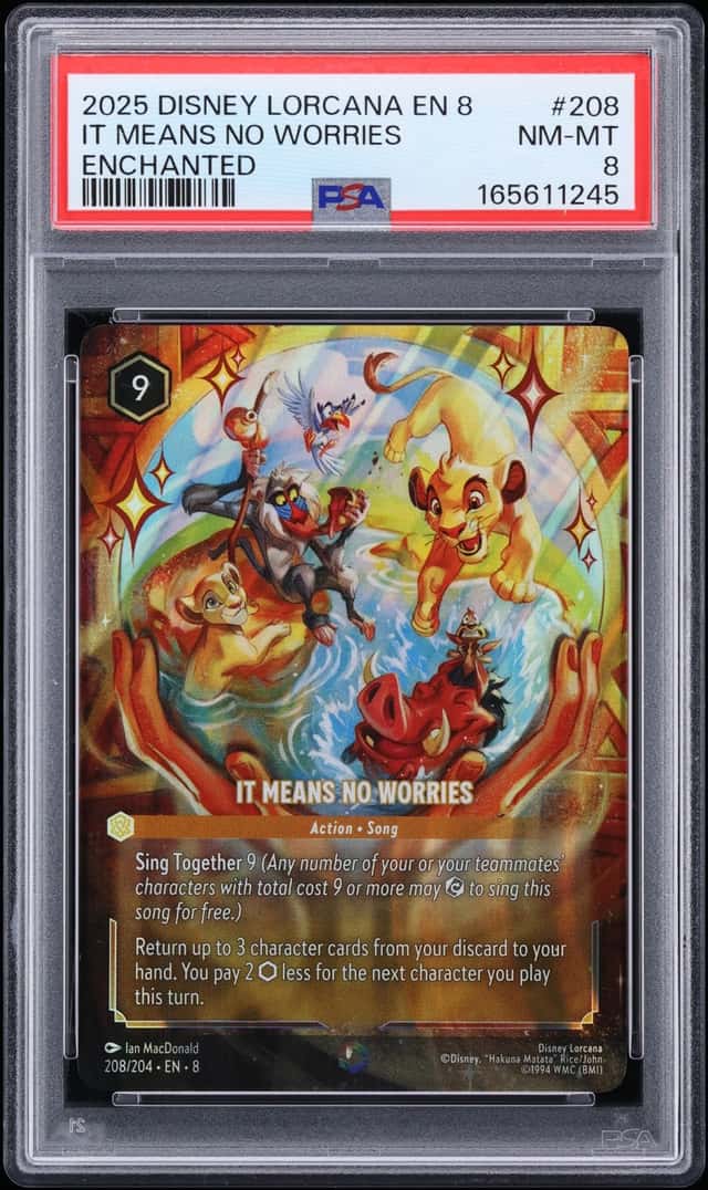 2025 Disney Lorcana Reign Of Jafar Enchanted It Means No Worries #208 PSA 8 NM-MT