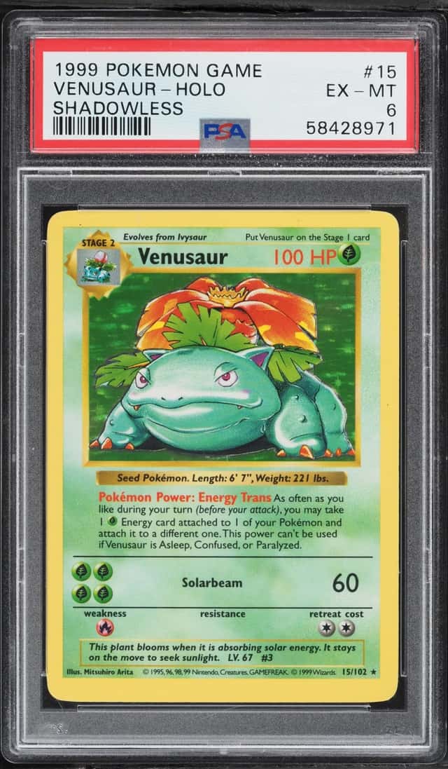 1999 Pokemon Base Set Shadowless Holo Venusaur #15 PSA 6 EXMT
