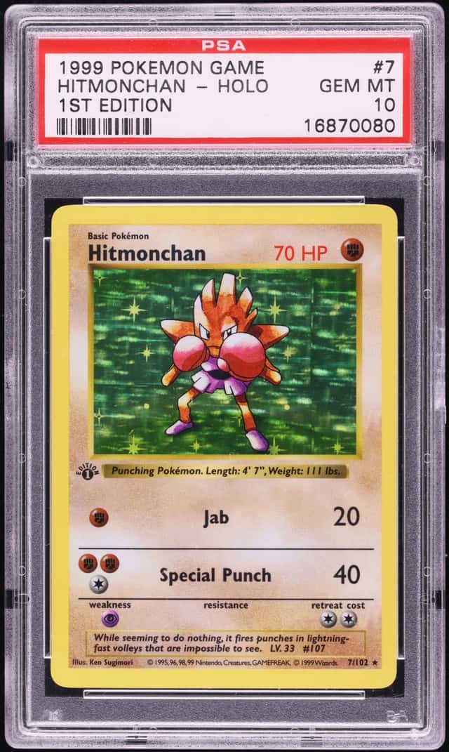 1999 Pokemon Base Set Shadowless 1st Edition Holo Hitmonchan #7 PSA 10 GEM MINT