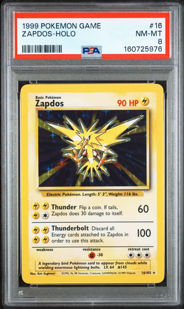 PSA 8 Zapdos 16/102 Pokémon Base Set Unlimited Holo Rare TCG NM