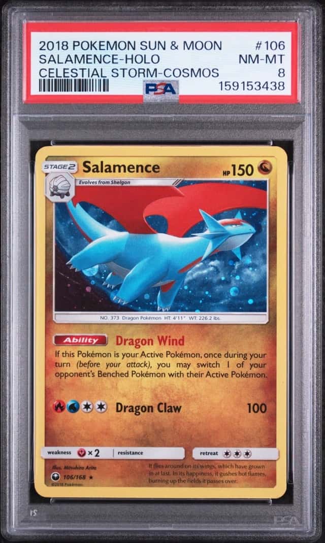 2018 POKEMON SUN & MOON CELESTIAL STORM COSMOS #106 SALAMENCE-HOLO PSA 8