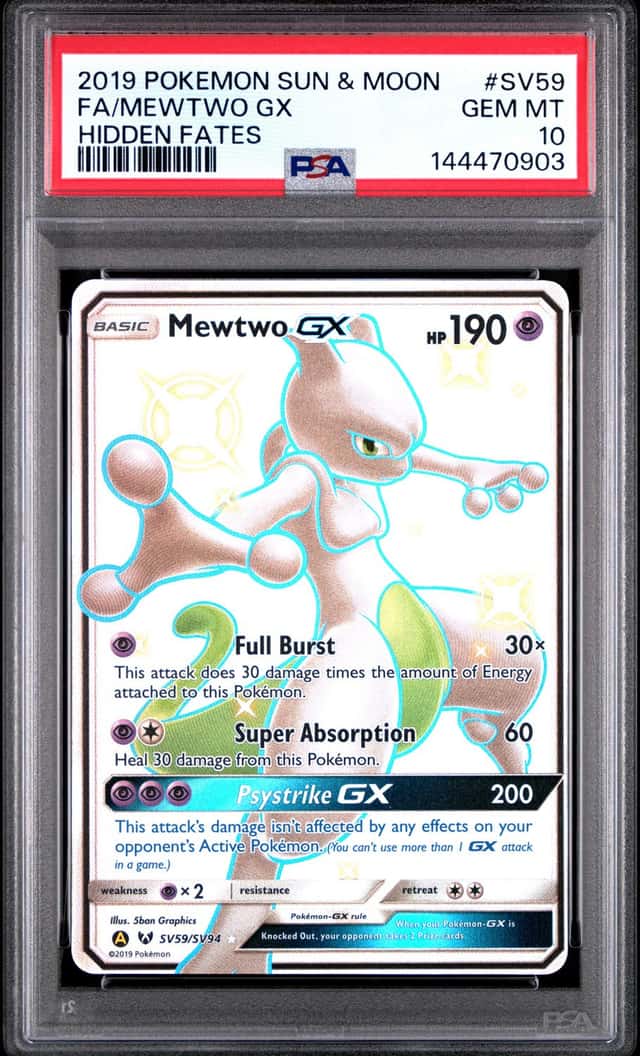 Pokemon Mewtwo Gx Hidden Fates Full Art SV59/SV94 PSA 10 Gem Mint
