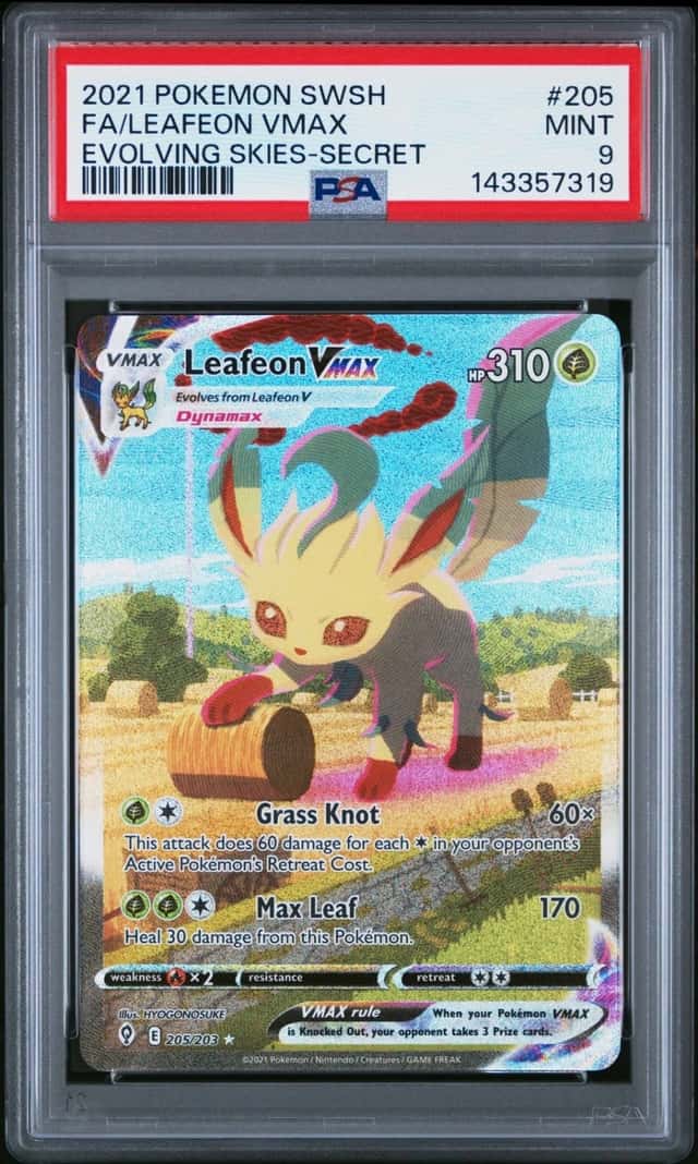 2021 POKEMON SWORD & SHIELD EVOLVING SKIES SECRET FULL ART/LEAFEON VMAX PSA 9