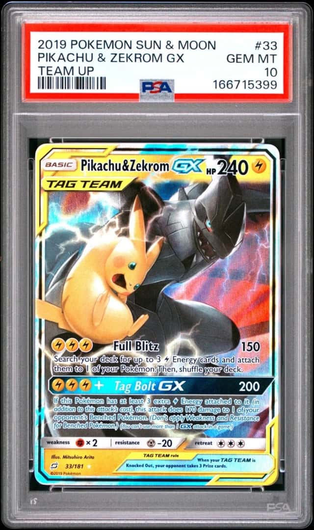 POKEMON PIKACHU & ZEKROM GX 2019 SUN & MOON TEAM UP #33 PSA 10