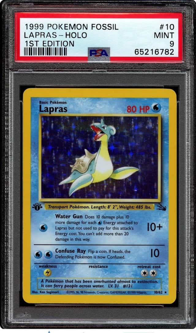 Pokemon 1999 Lapras 10/62 Holo 1st Edition Fossil PSA 9