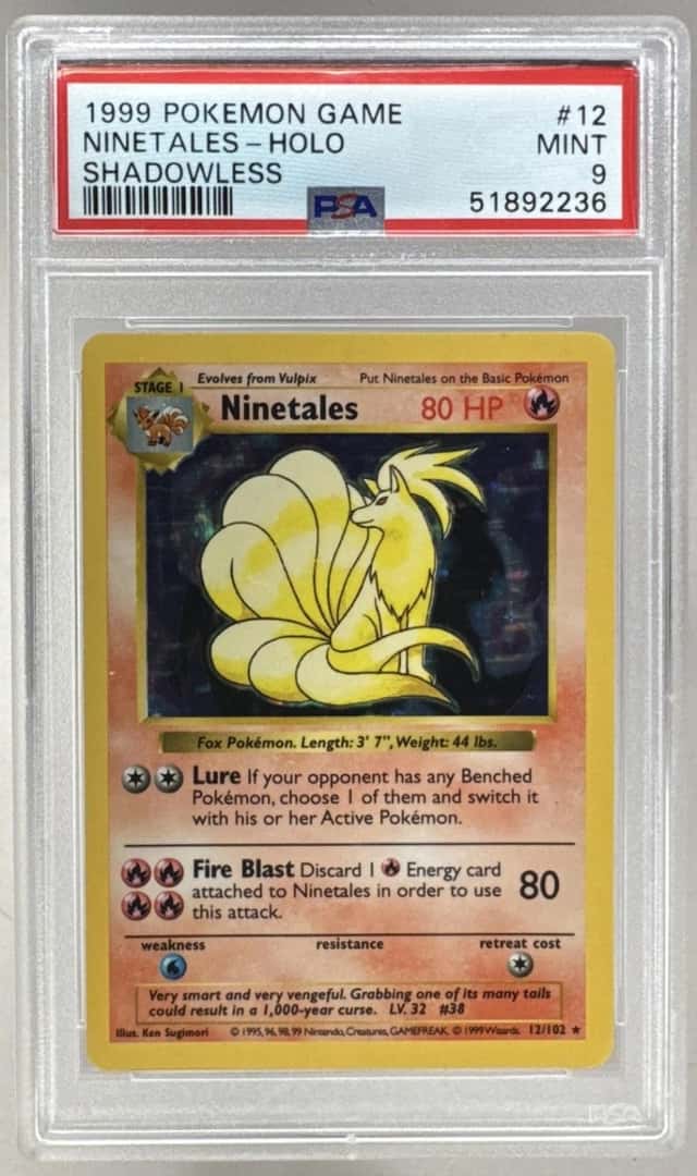 51892236 Ninetales 1999 Pokemon Base Set Shadowless #12 Holo PSA 9