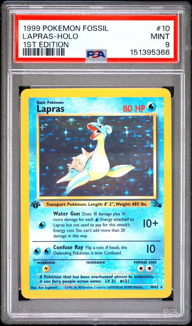 1999 POKEMON FOSSIL #10 LAPRAS-HOLO 1ST EDITION PSA 9 MINT