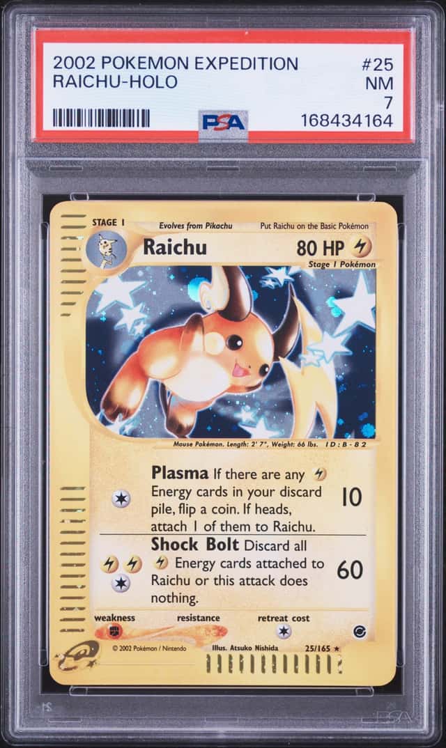 2002 POKEMON RAICHU-HOLO EXPEDITION #25 PSA 7
