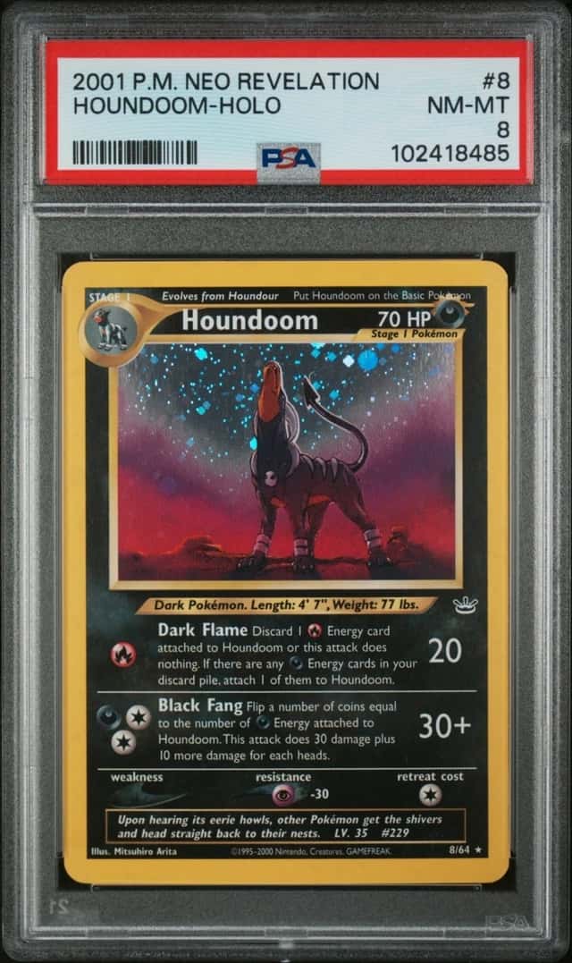 2001 POKEMON HOUNDOOM-HOLO NEO REVELATION #8 PSA 8
