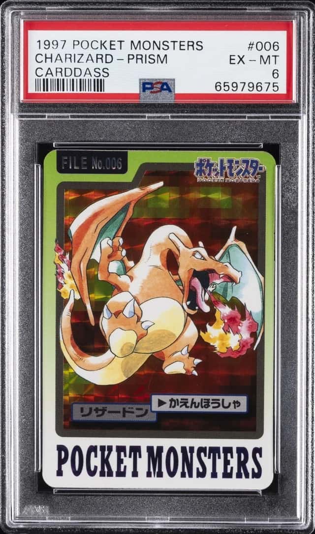 1997 POCKET MONSTERS CARDDASS #006 CHARIZARD-PRISM PSA 6