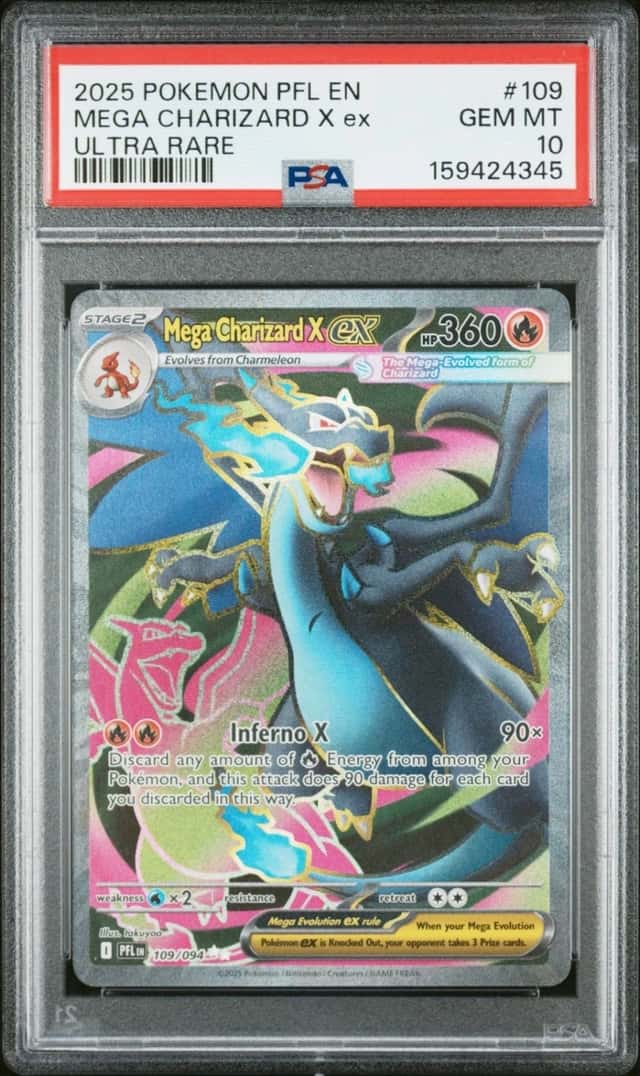 MEGA CHARIZARD X EX PSA 10 2025 POKEMON PHANTASMAL FLAMES #109/094 ULTRA RARE 45