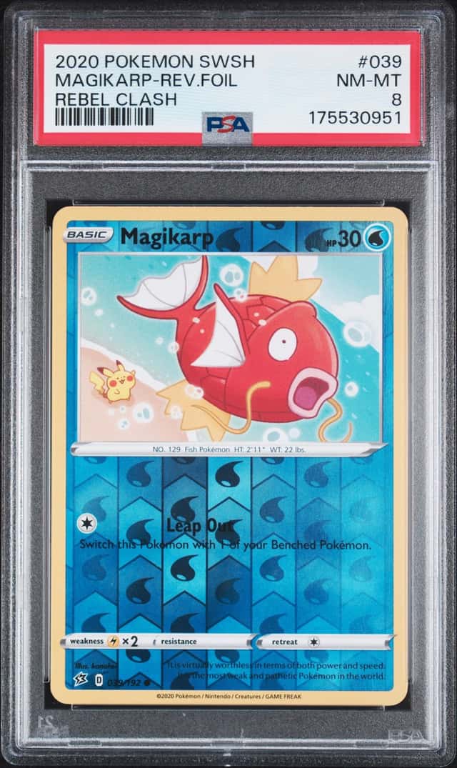 MAGIKARP 039/192 REV-FOIL PSA 8 W/PIKACHU 2020 POKEMON REBEL CLASH NEW CASE/CERT