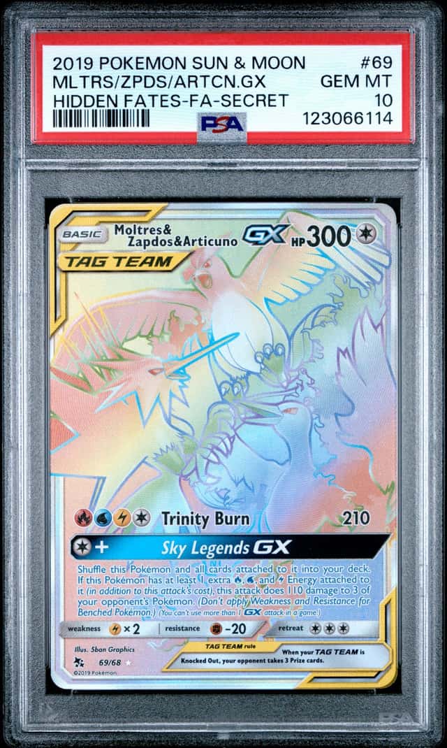 Pokemon PSA 10 Moltres & Zapdos & Articuno GX Secret 2019 69/68 Hidden Fates ENG