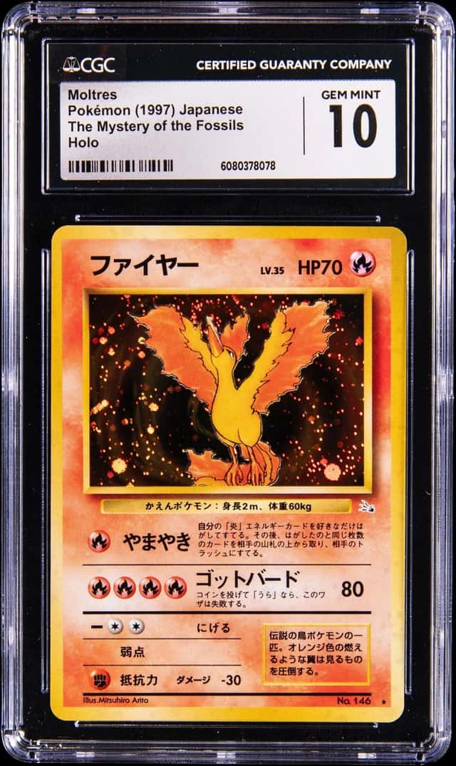 1997 Pokemon Japanese The Mystery of the Fossils Holo Moltres - CGC GEM MINT 10