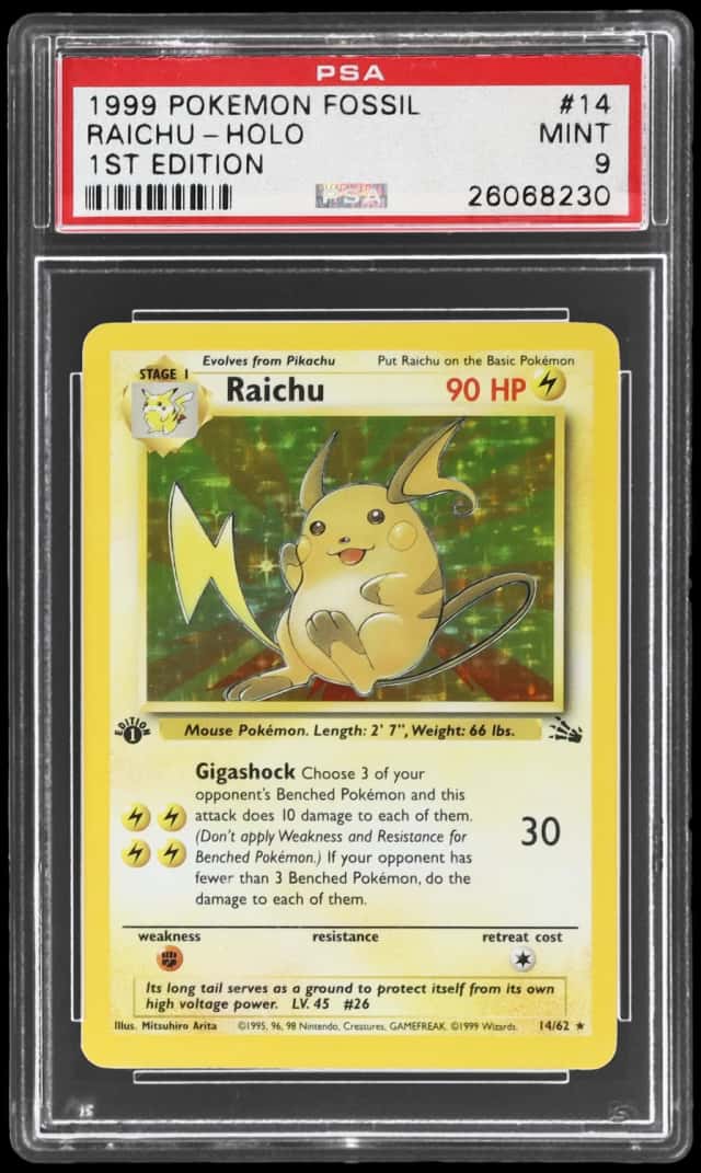 1999 Pokemon Fossil 1st Edition Holo Raichu #14