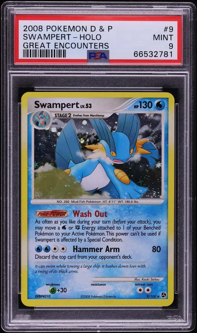 2008 Pokemon Diamond & Pearl Great Encounters Holo Swampert #9 PSA 9 MINT